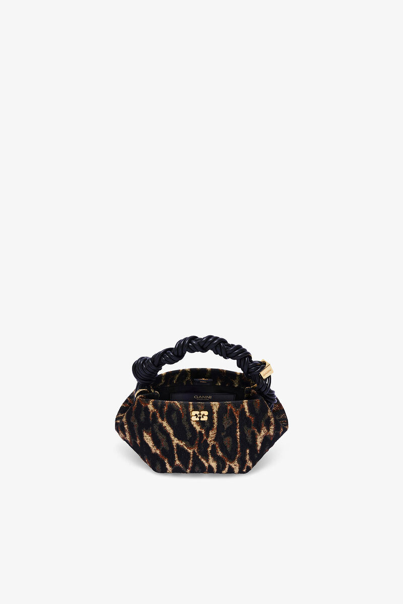 Metallic Cloque Mini Bou Bag, Recycled Polyester, in colour Antique Bronze - 3 - GANNI