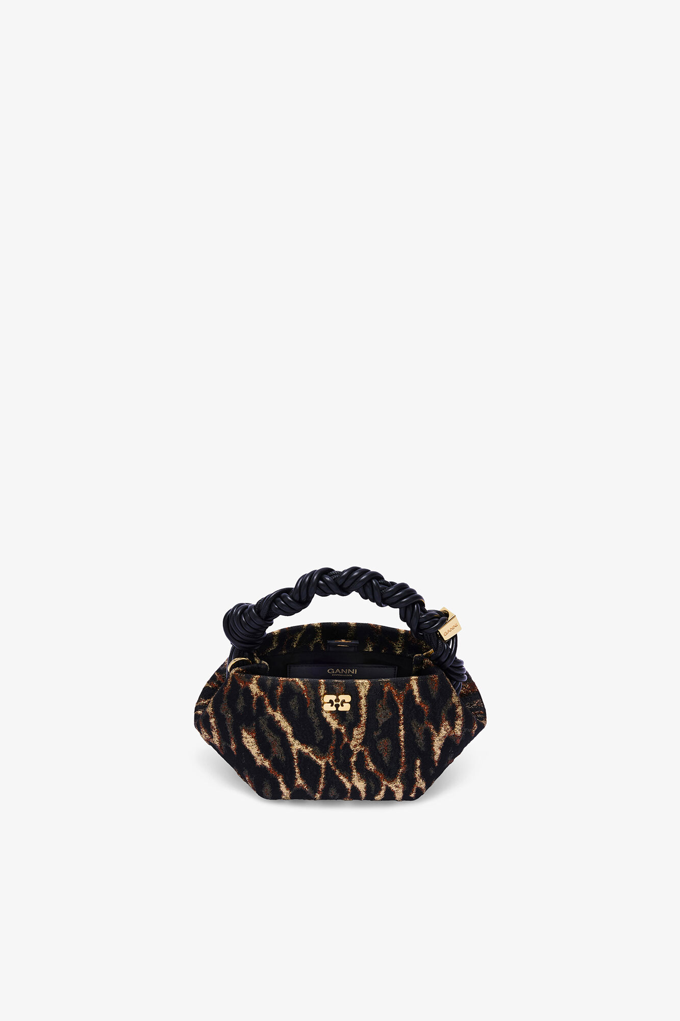 Metallic Cloque Mini Bou Bag, Recycled Polyester, in colour Antique Bronze - 3 - GANNI