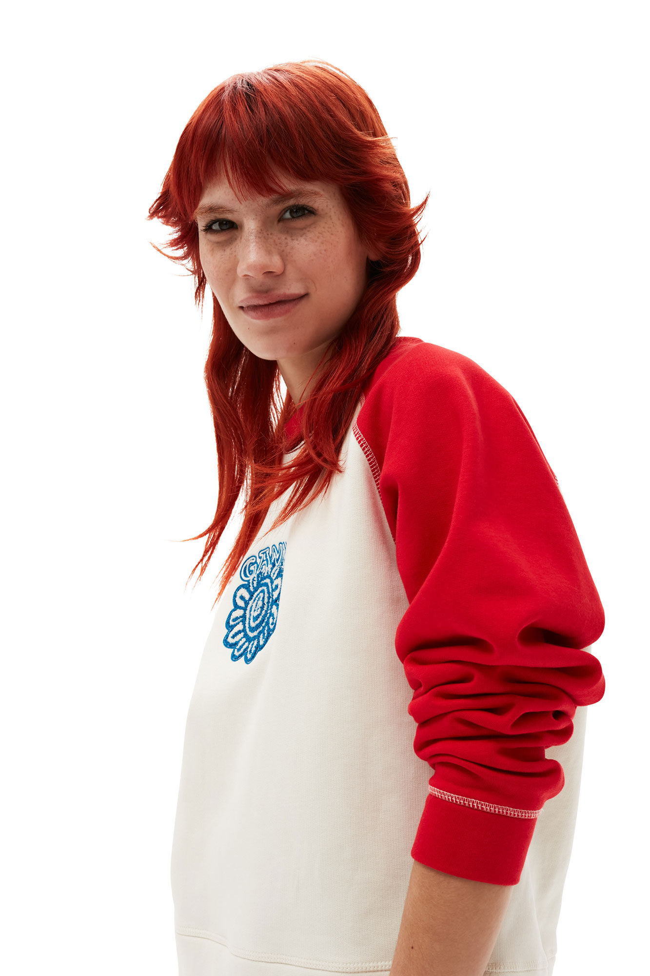 Isoli Raglan Contrast sleeve Sweatshirt, Cotton, in colour Egret - 4 - GANNI