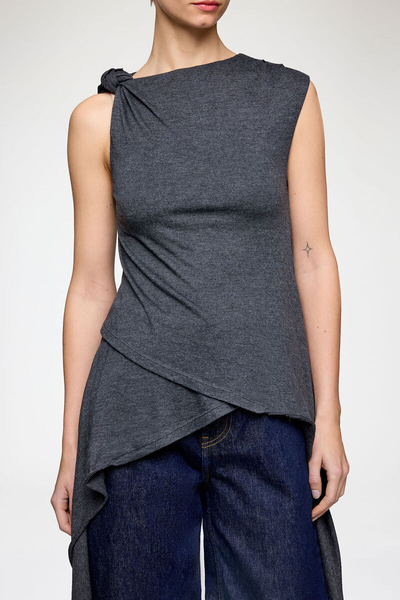 Haut en jersey gris, Modal, in colour Phantom - 3 - GANNI