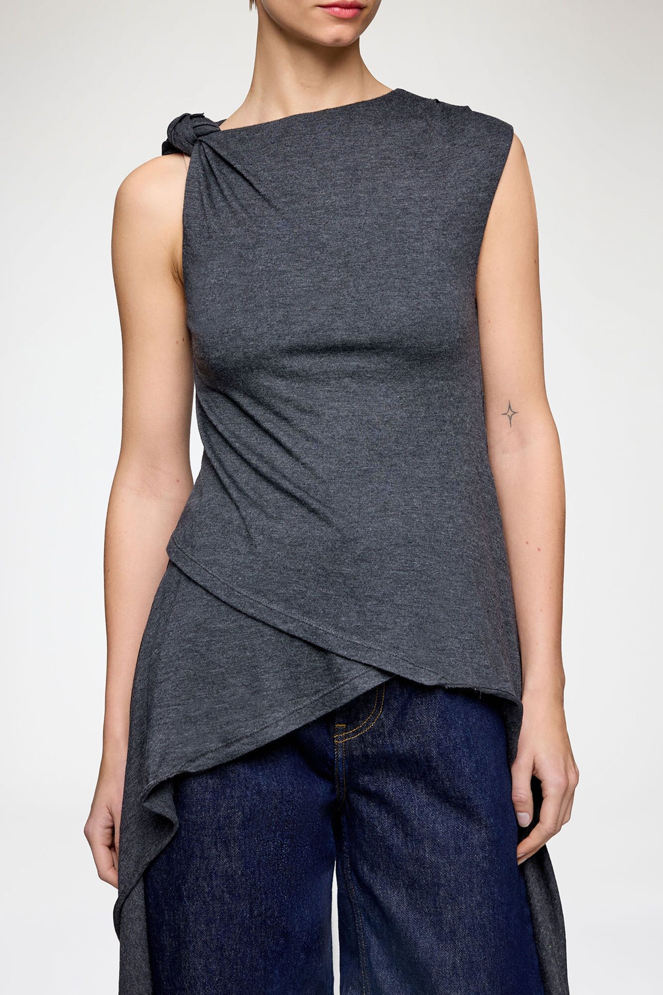 Haut en jersey gris, Modal, in colour Phantom - 3 - GANNI