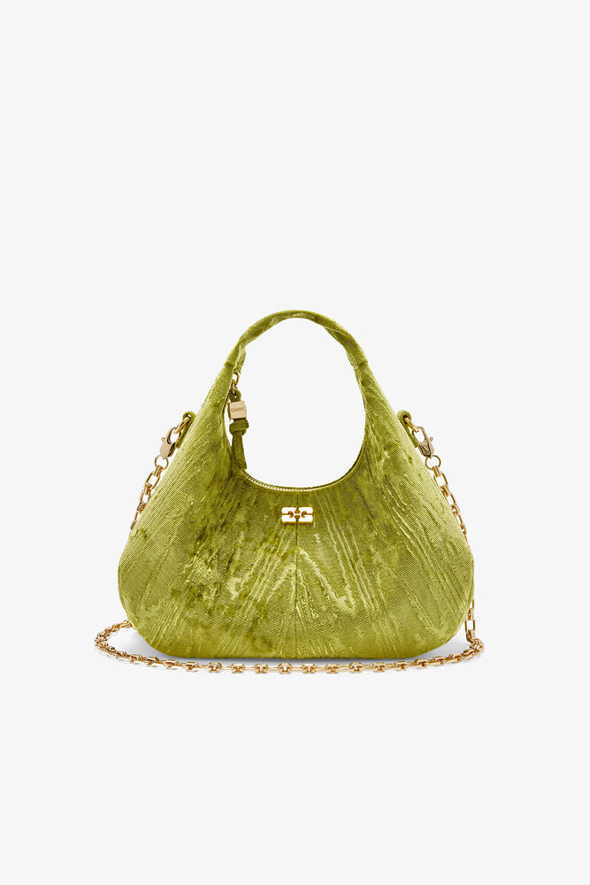 Velvet Moire Mini Hobo Bag, Spinach Green
