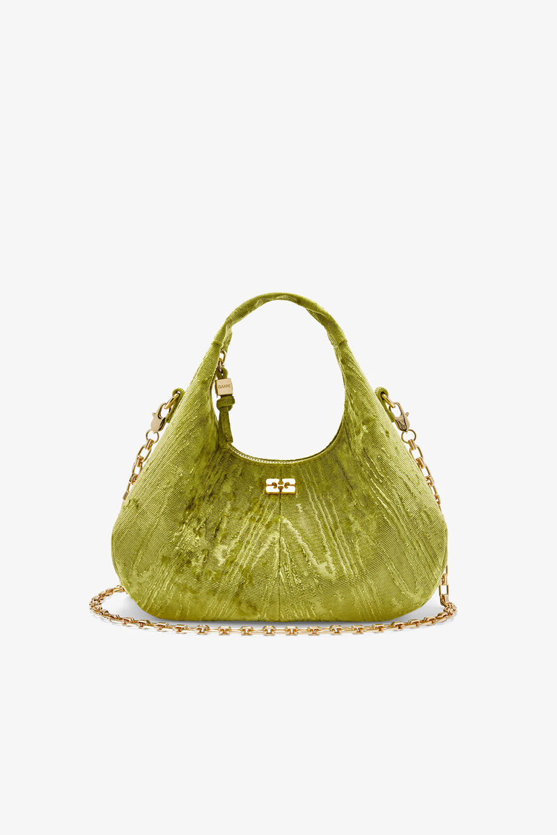 Velvet Moire Mini Hobo Bag, in colour Spinach Green - 1 - GANNI