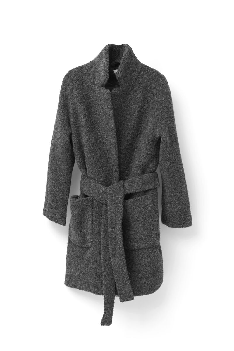 Fenn Wrap Coat, in colour Smoked Pearl Melange - 1 - GANNI