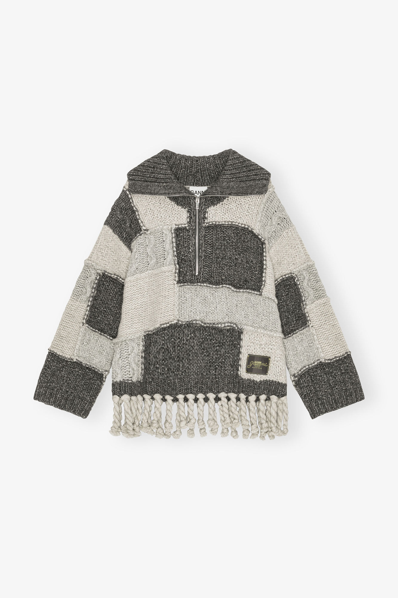 Patchwork Fringe Sweater, Cotton, in colour Multicolour - 1 - GANNI