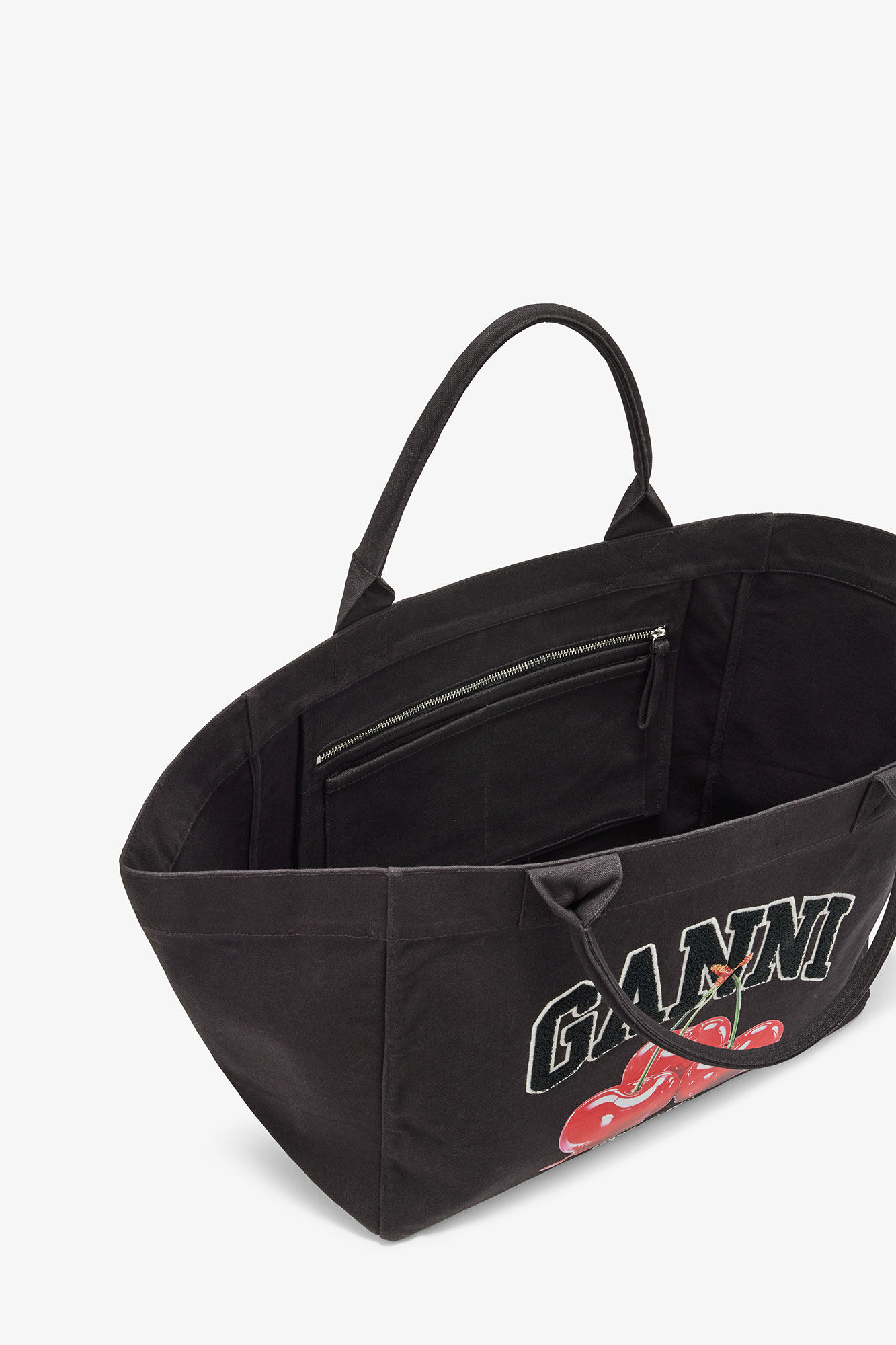 Black XXL Cherry Tote, in colour Phantom - 3 - GANNI