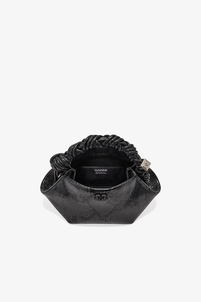 Black Snake Mini GANNI Bou Bag, Polyurethane, in colour Croco - 3 - GANNI