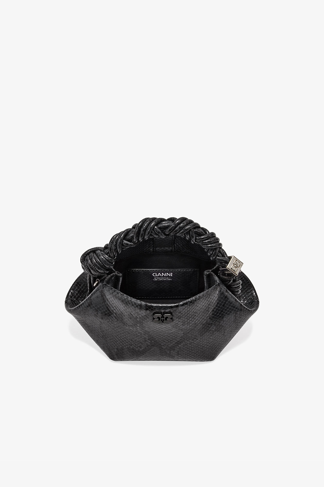 Black Snake Mini GANNI Bou Bag, Polyurethane, in colour Croco - 3 - GANNI
