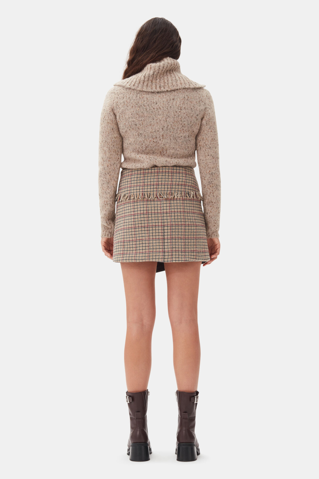 Brown Highneck Zip Cardigan, Alpaca, in colour Safari - 4 - GANNI