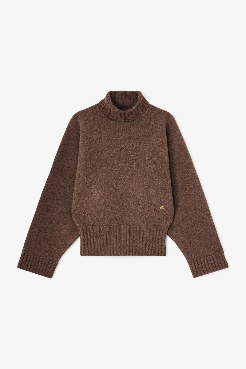 Turtleneck in Double Knit, Wool, in colour Safari - 1 - GANNI