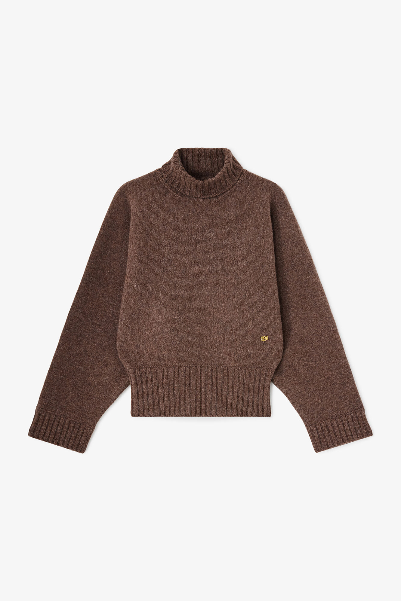 Turtleneck in Double Knit, Wool, in colour Safari - 1 - GANNI