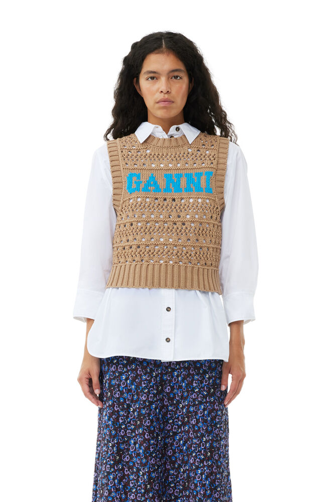 Brown Cotton Rope Short Vest, Tiger's Eye