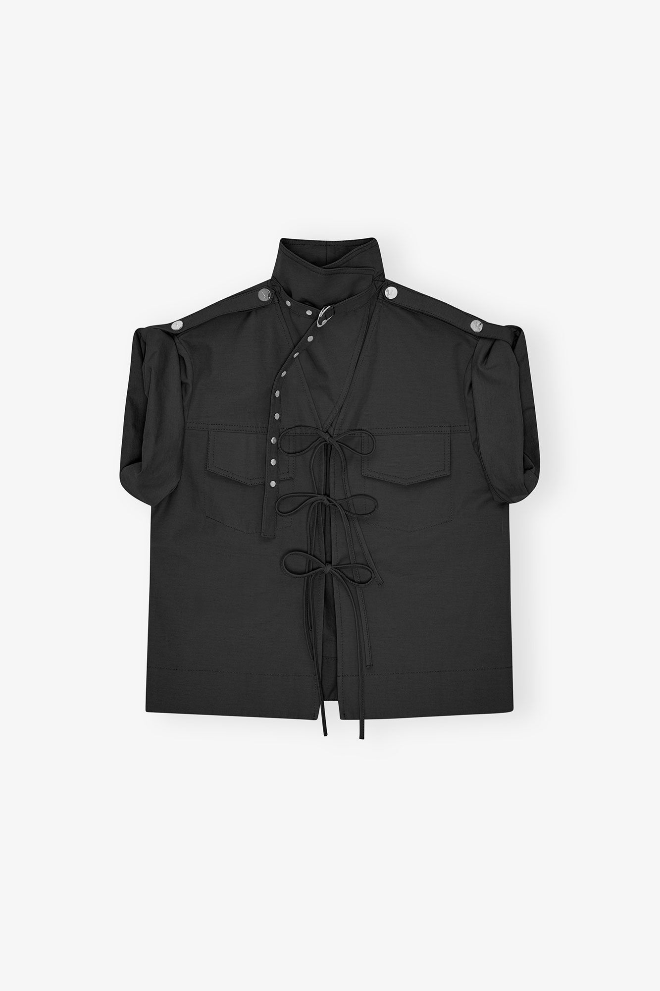 Svart bomullsblus med stretch, Elastane, in colour Black - 1 - GANNI