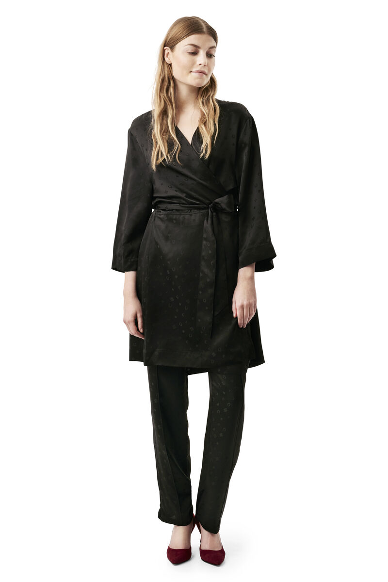 McCarthy Silk Kimono Dress, in colour Black - 1 - GANNI