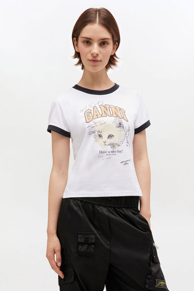 White Cropped Kitty T-shirt, Bright White
