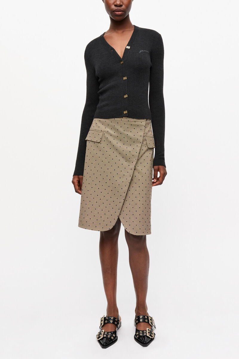 Mini-cardigan c&ocirc;tel&eacute; en laine m&eacute;rinos noire, Merino Wool, in colour Phantom - 3 - GANNI