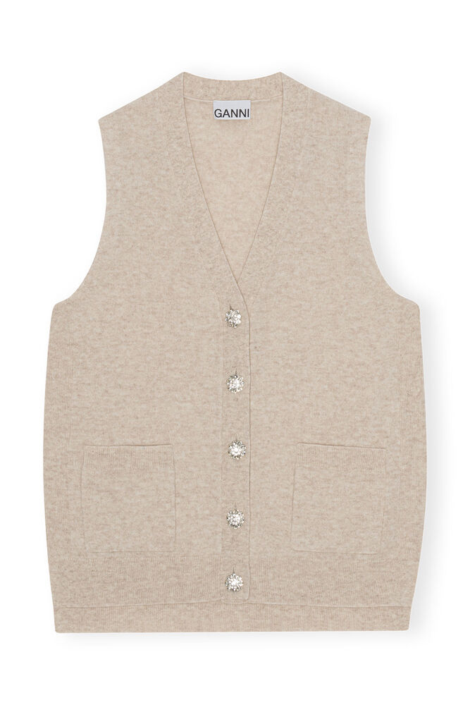 Cashmere Mix Button Vest, Oyster Gray