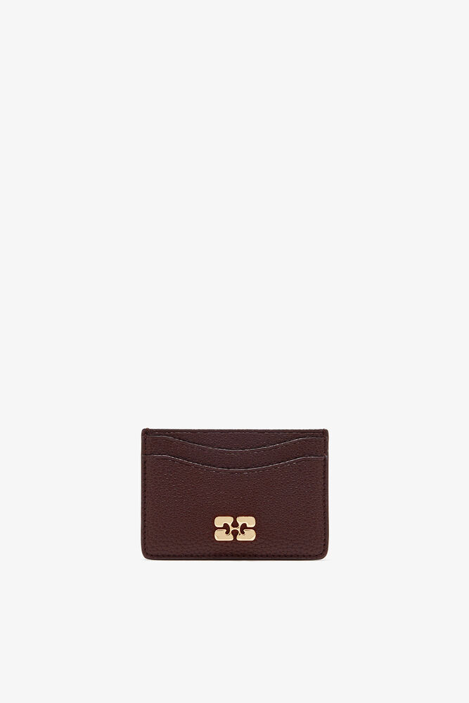 Brown Grained GANNI Bou Card Holder, Chicory Coffee