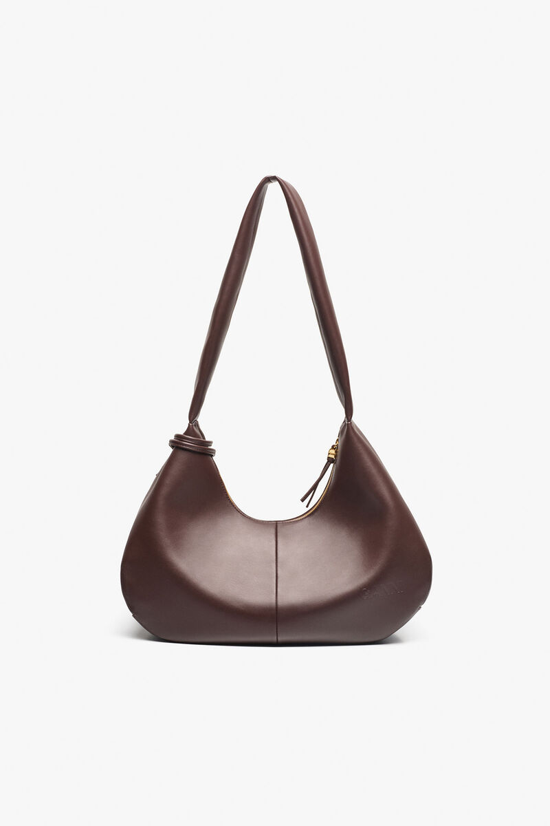 Brown Medium Hobo Bag, Recycled Leather, in colour Seal Brown - 3 - GANNI