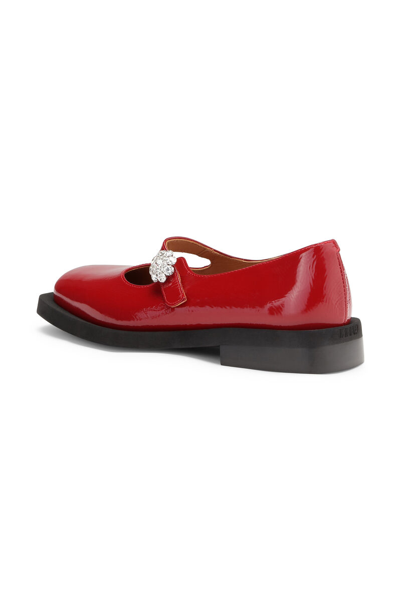 Mary Jane Ballerinaer, Leather, in colour Barbados Cherry - 2 - GANNI