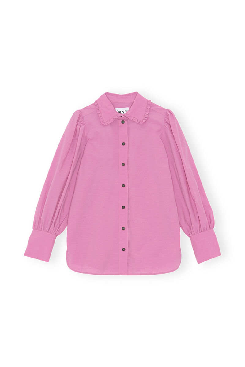 Cotton Puff Sleeve Shirt, Cotton, in colour Cyclamen - 1 - GANNI
