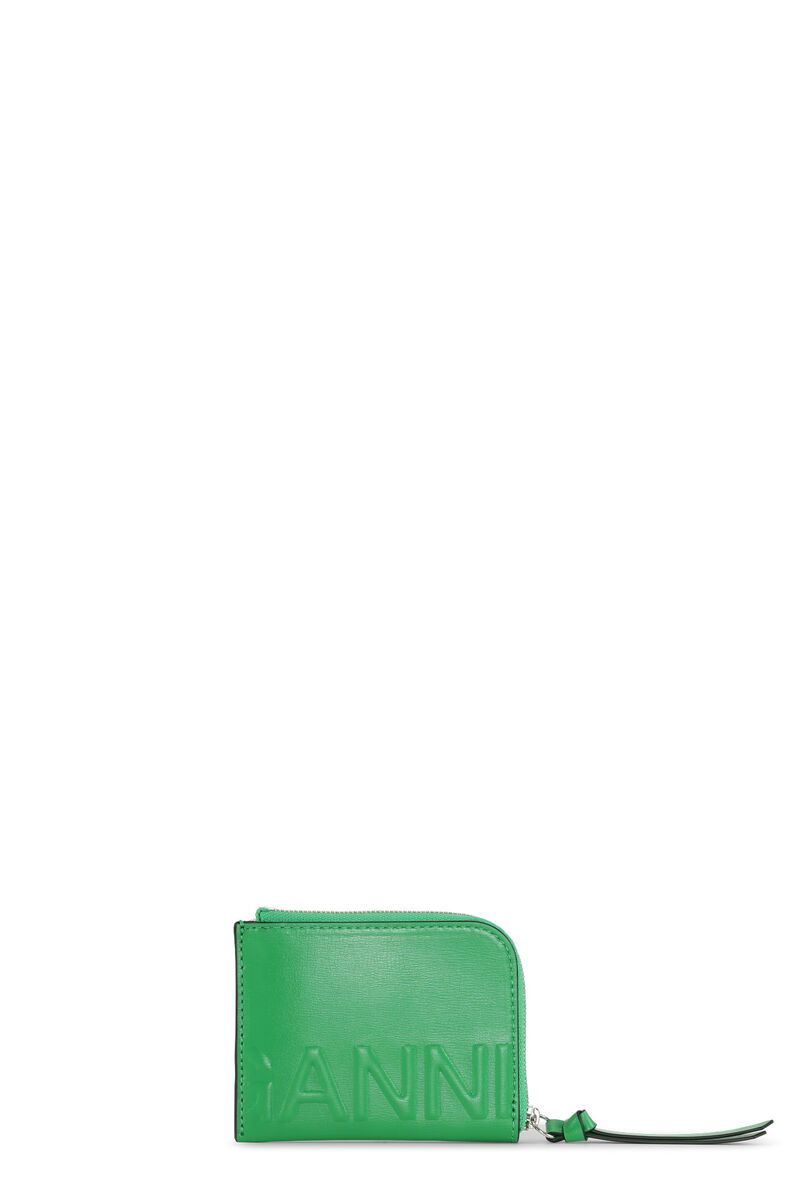 Banner Card Holder, Leather, in colour Kelly Green - 1 - GANNI