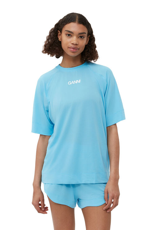 Ganni Short Sleeve Active Mesh T-shirt In Ethereal Blue