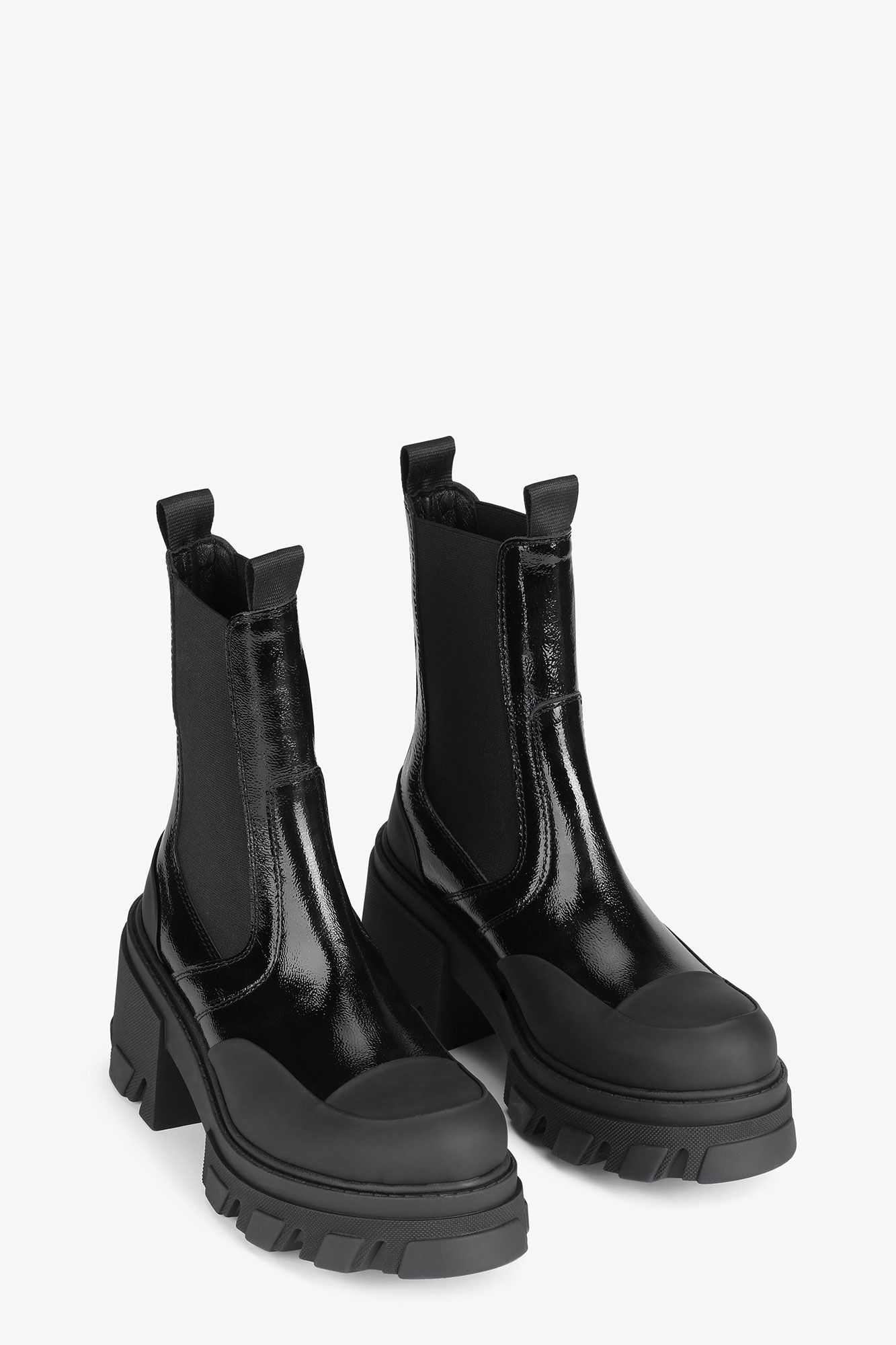 Cleated Heeled Mid Chelsea Boots in Black Naplack | GANNI SI