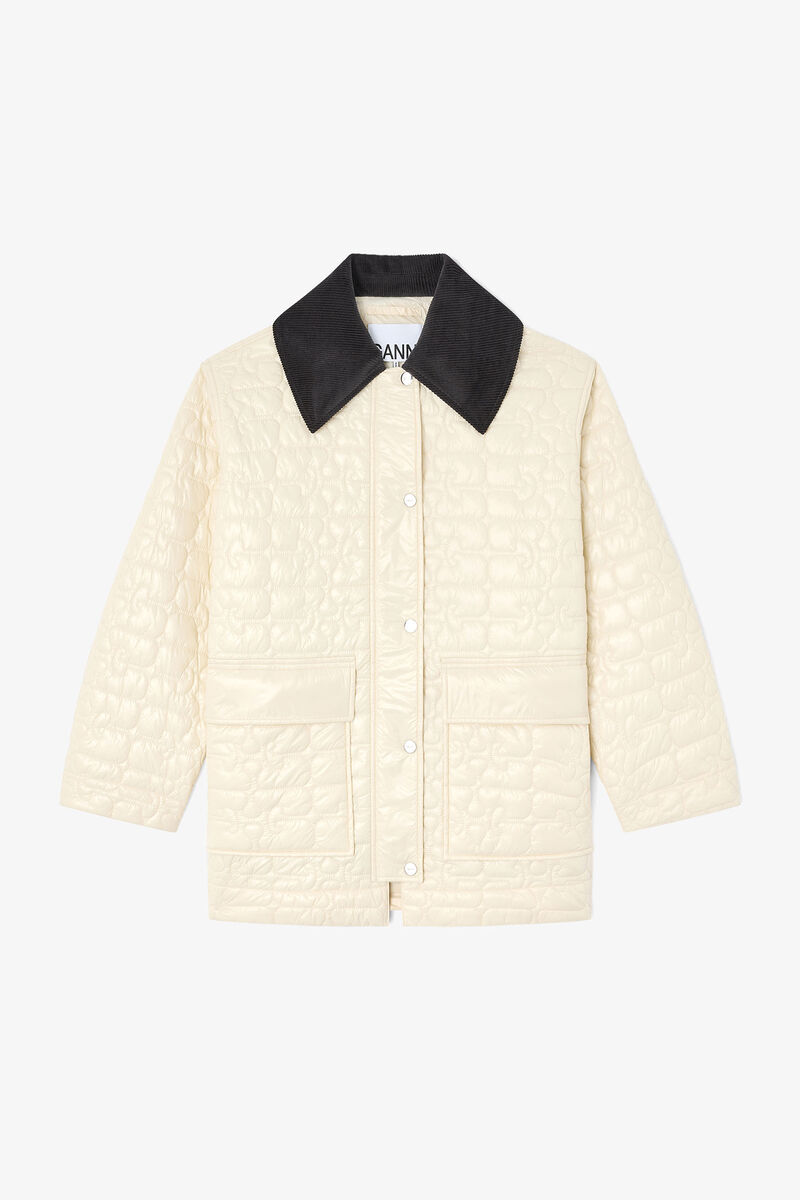 Skinnende quiltet midijakke, Recycled Polyamide, in colour Angora - 1 - GANNI