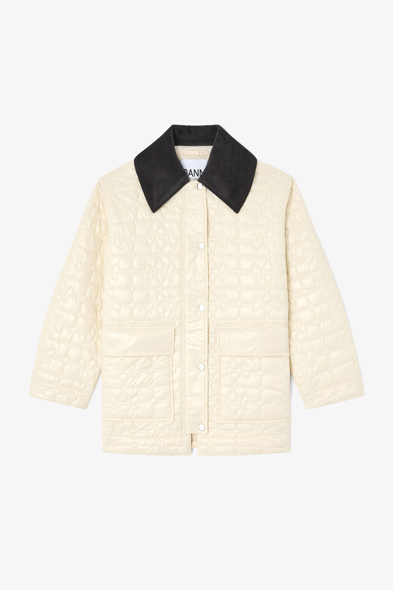 Skinnende quiltet midijakke, Recycled Polyamide, in colour Angora - 1 - GANNI