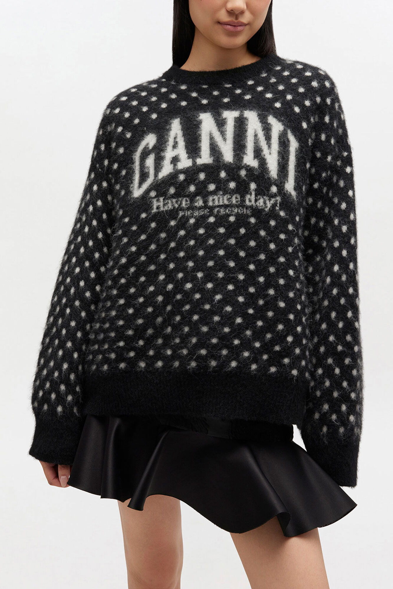Polka Brushed Sweater, Alpaca, in colour Black - 1 - GANNI