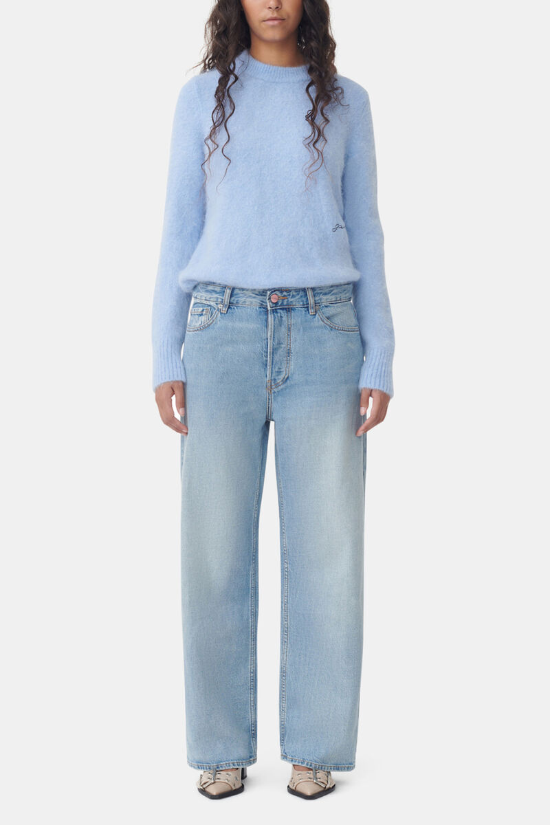 Izey Jeans in Light Blue Denim, Organic Cotton, in colour Light Blue Vintage - 1 - GANNI