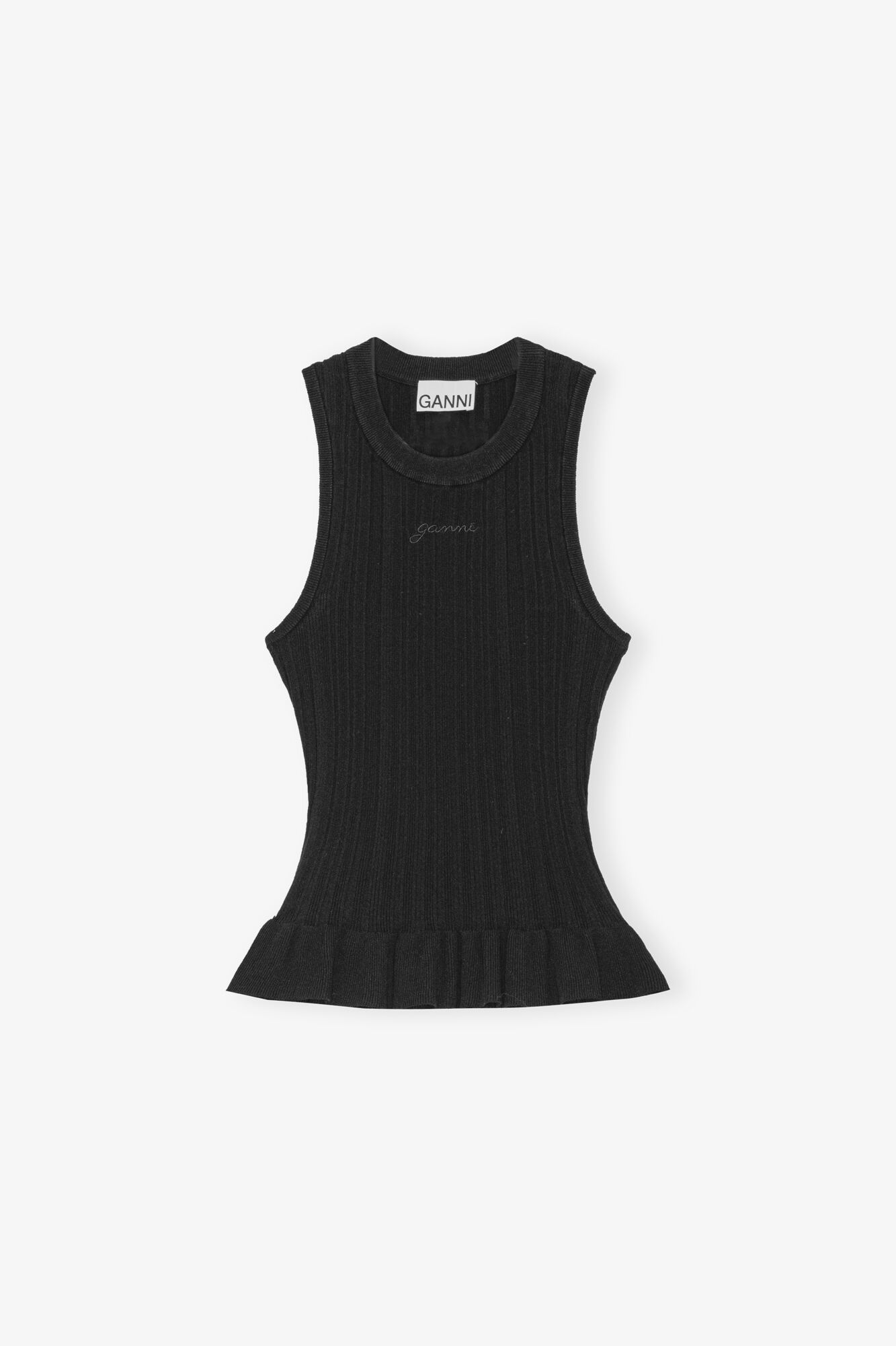 Black Rib Tank Top, Polyamide, in colour Black - 1 - GANNI