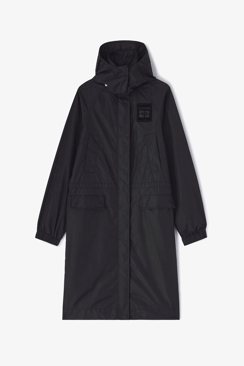 Nylon Parka Coat, in colour Jet Black - 2 - GANNI