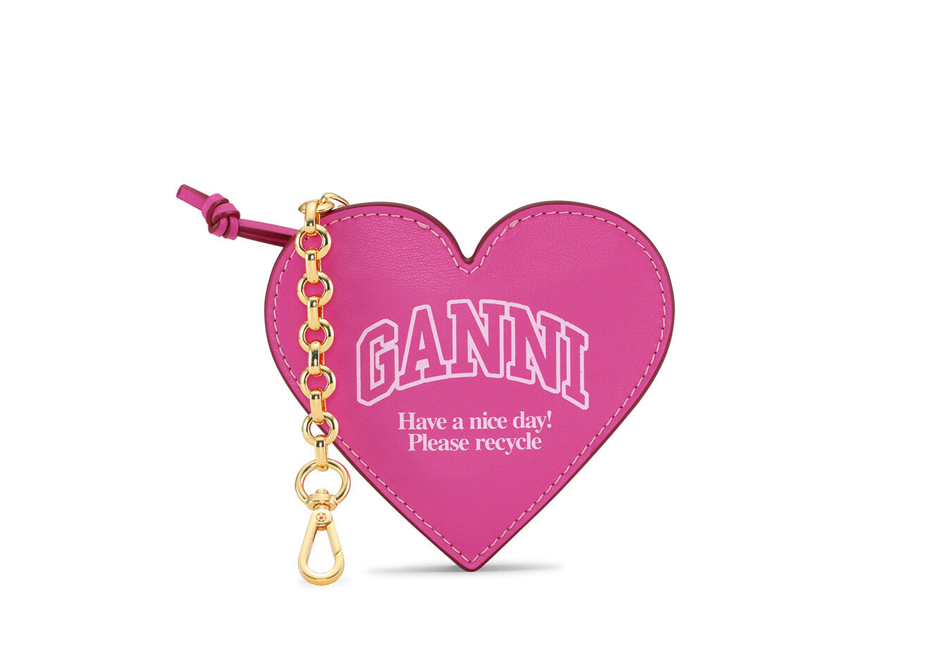 Pink Funny Heart Zipped Pung, Polyester, in colour Shocking Pink - 1 - GANNI
