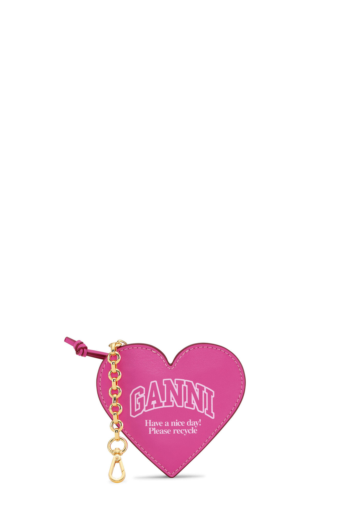 Pink Funny Heart Zipped Coin Purse, Polyester, in colour Shocking Pink - 1 - GANNI