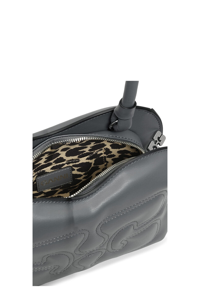 Dark Grey Butterfly Top Handle Bag, Polyester, in colour Frost Gray - 3 - GANNI