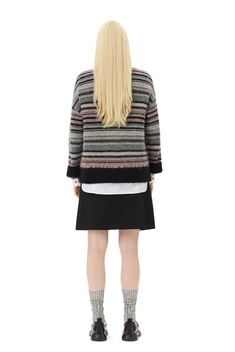 Stripe Boxy Cardigan, Alpaca, in colour Phantom - 4 - GANNI