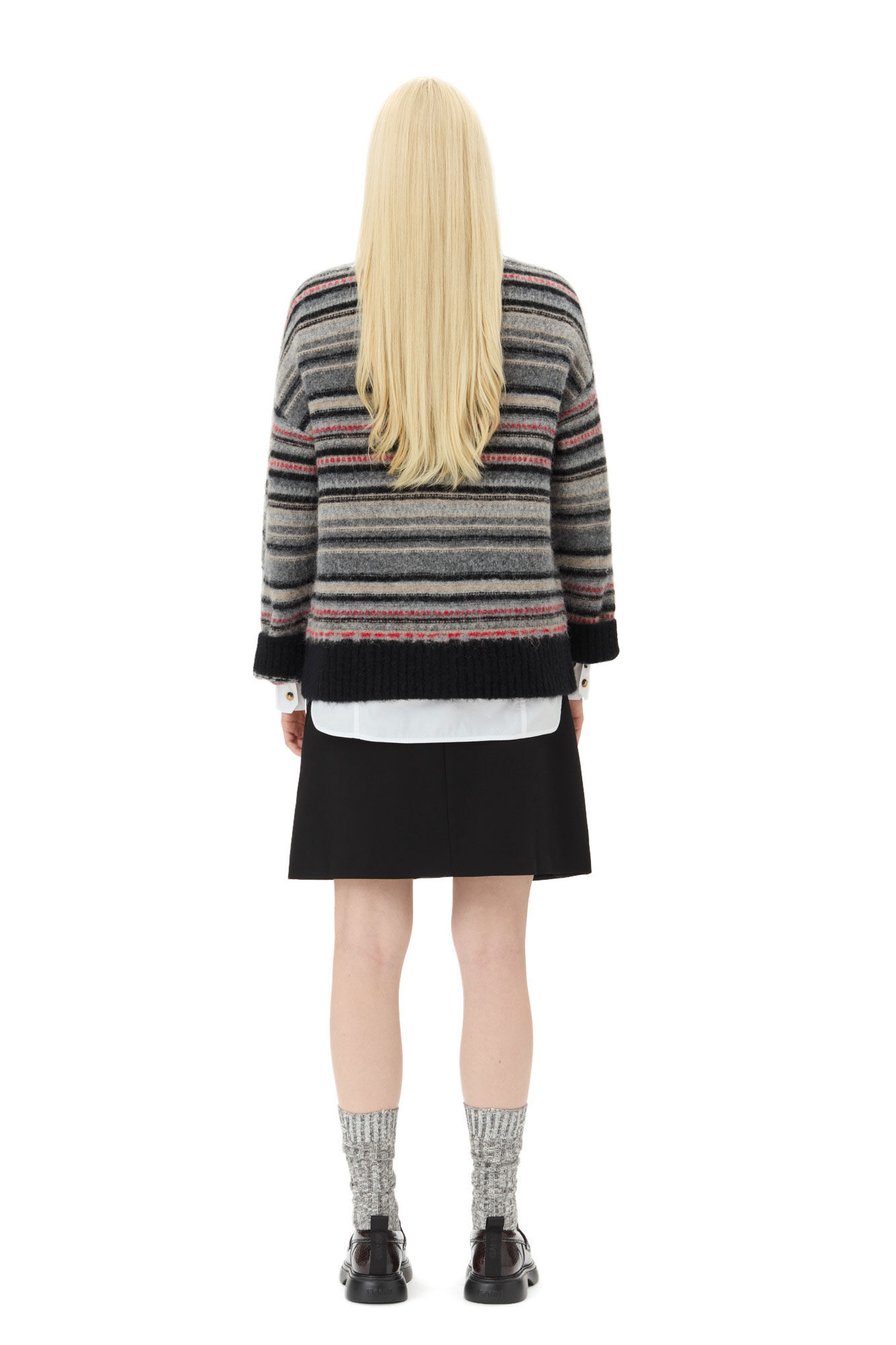 Stripe Boxy Cardigan, Alpaca, in colour Phantom - 4 - GANNI