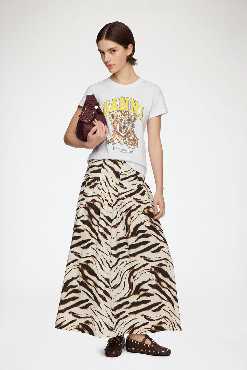 Baby Fit T-shirt with Tiger, Organic Cotton, in colour Bright White - 1 - GANNI