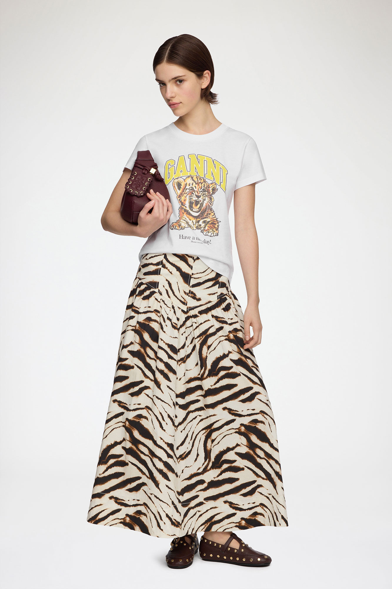 Baby Fit T-shirt with Tiger, Organic Cotton, in colour Bright White - 1 - GANNI