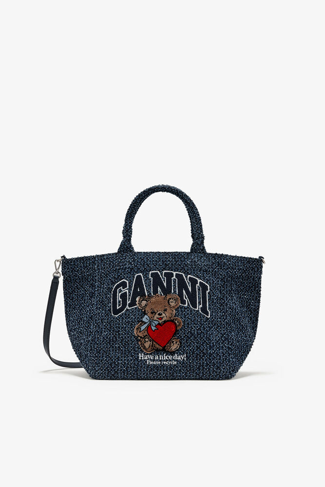 Tweed Denim Small Bear Tote, Rinse