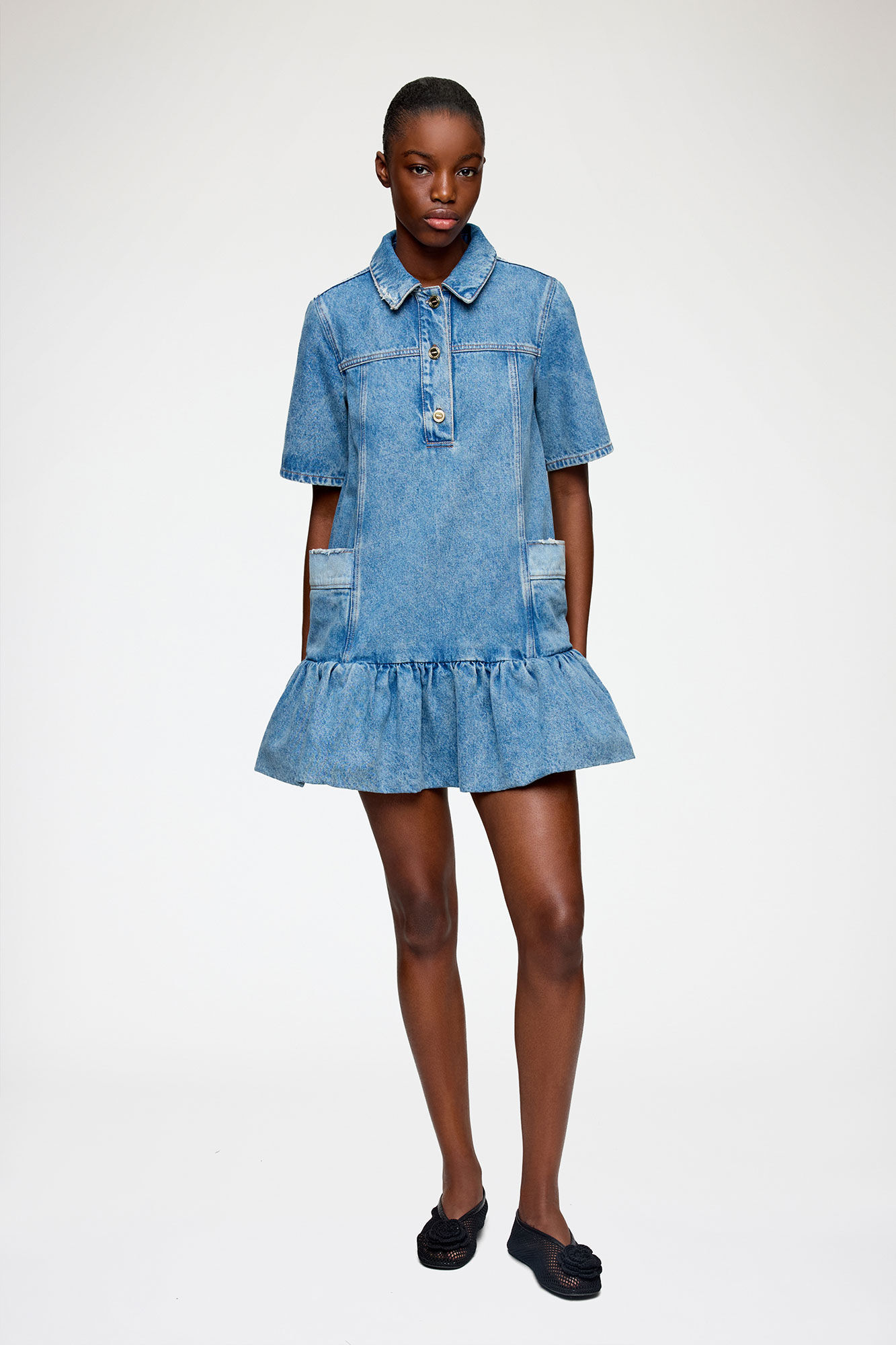 Mid Blue Vintage Dress in Patchwork Denim | GANNI (Global) SG