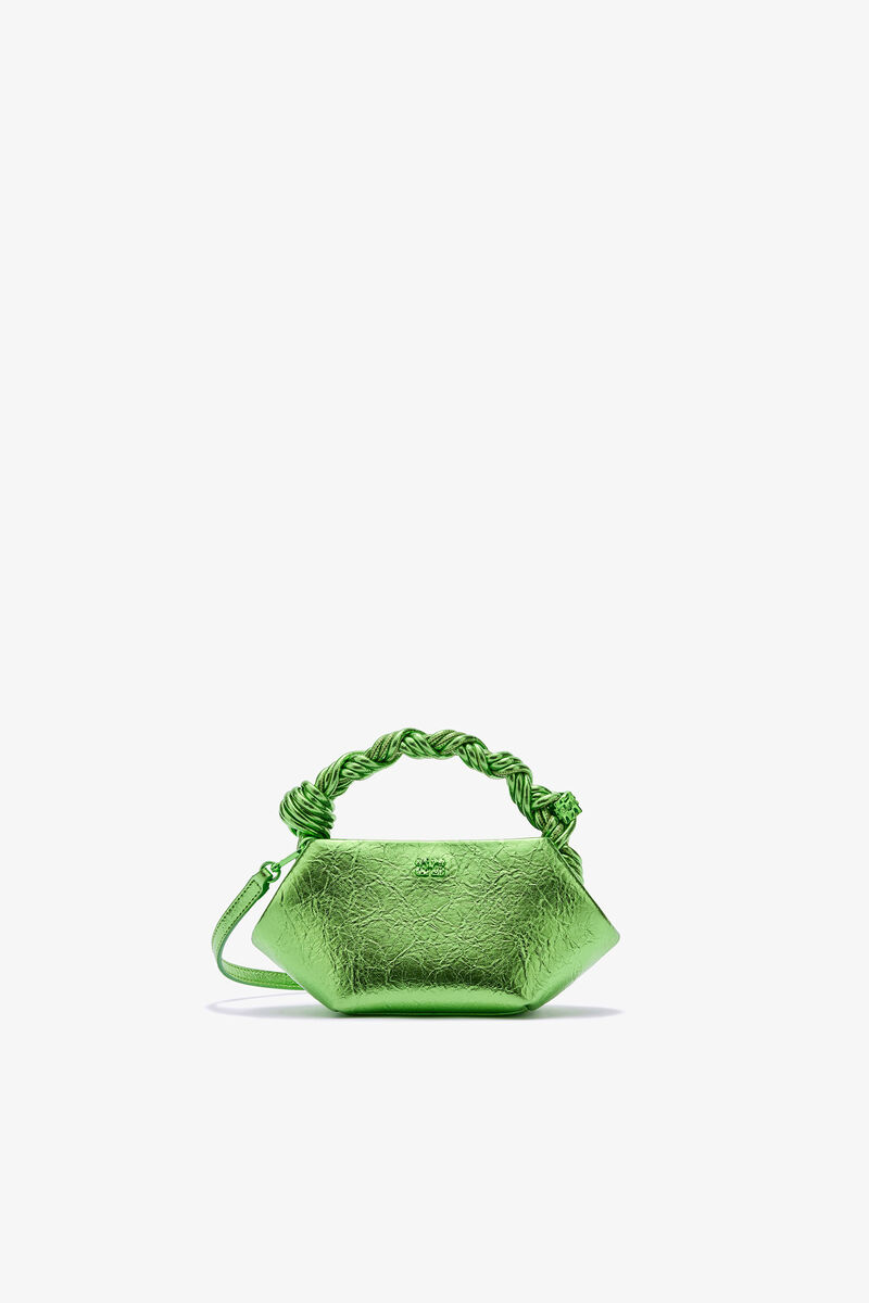 Metallic Mini Bou Bag, Polyurethane, in colour Greenery - 1 - GANNI