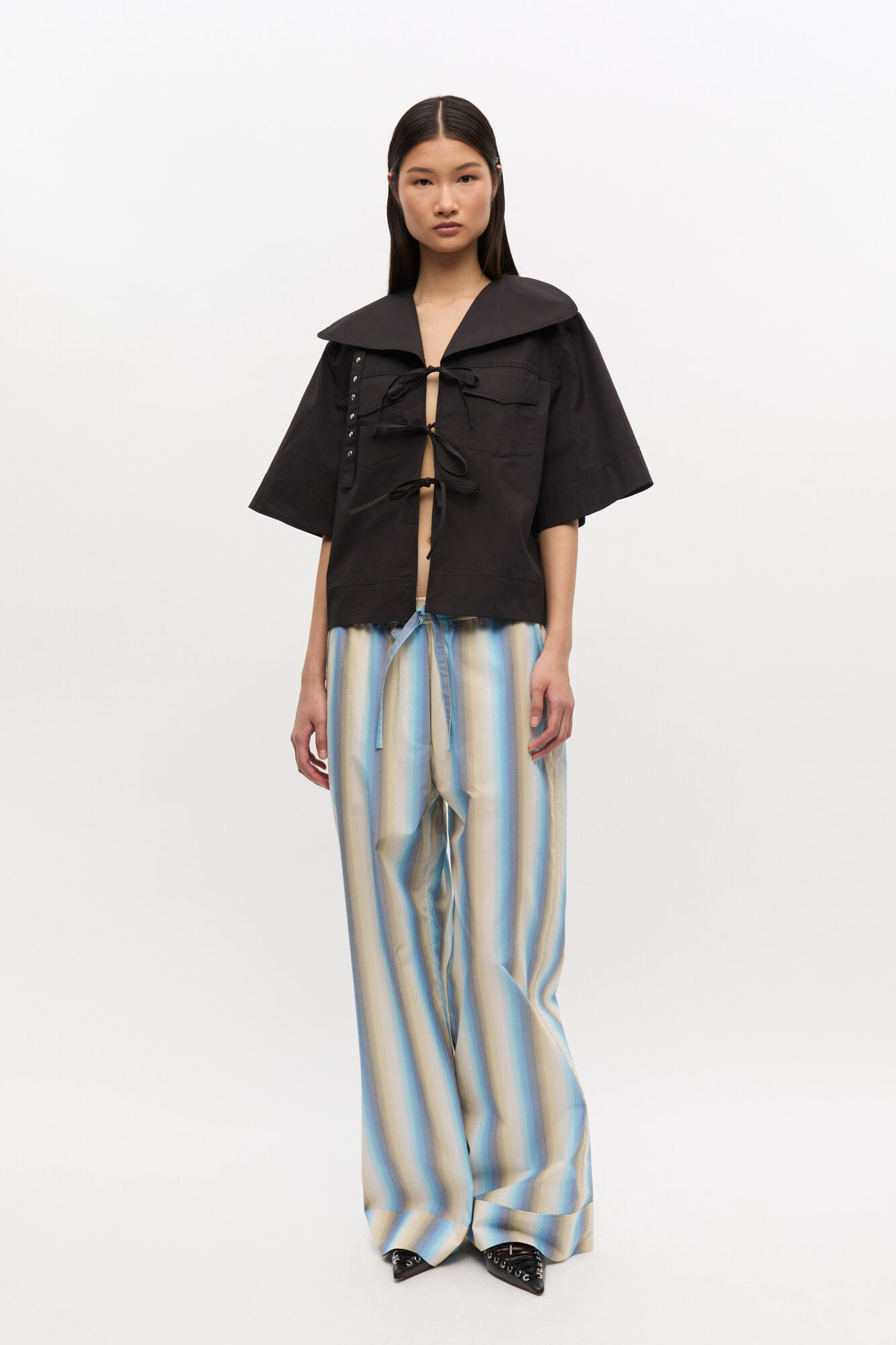 Ombre Stripe Elasticated Pants, Cotton, in colour Multicolour - 1 - GANNI