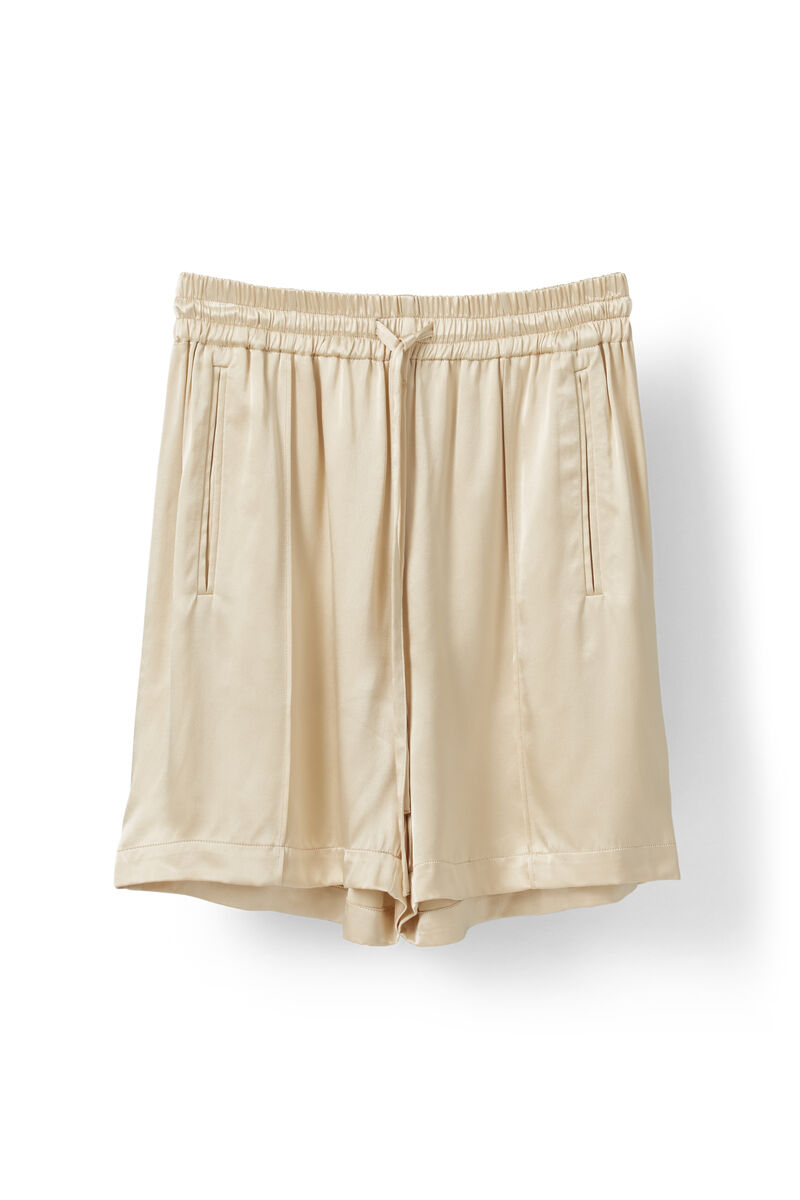 Sanders Satin Shorts, in colour Ivory Cream - 1 - GANNI
