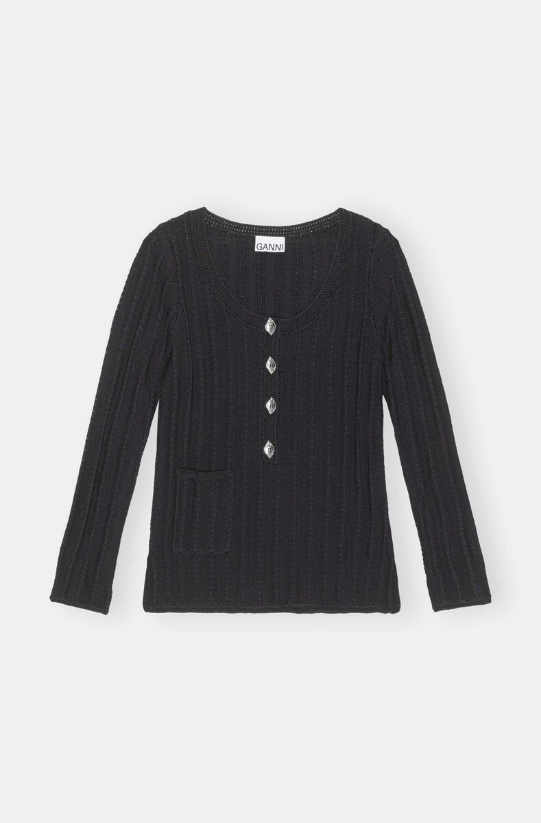 Knit Henley Top, Polyamide, in colour Black - 1 - GANNI