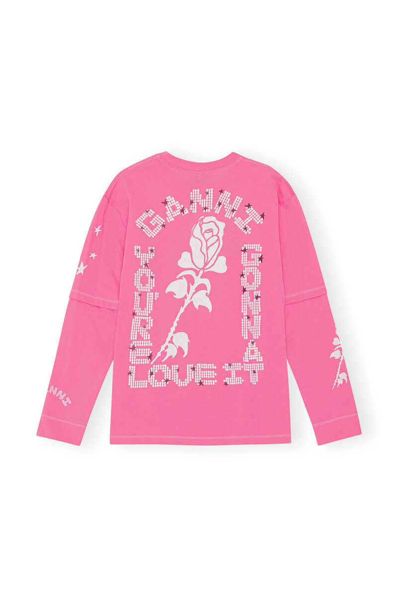 Langarm-T-Shirt, Cotton, in colour Shocking Pink - 2 - GANNI
