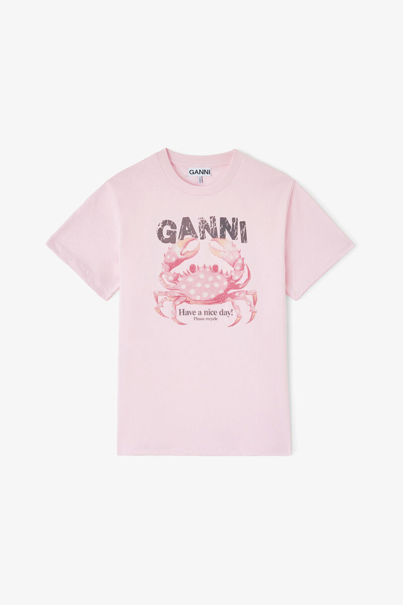 カニプリント Tシャツ, Organic Cotton, in colour Chalk Pink - 1 - GANNI