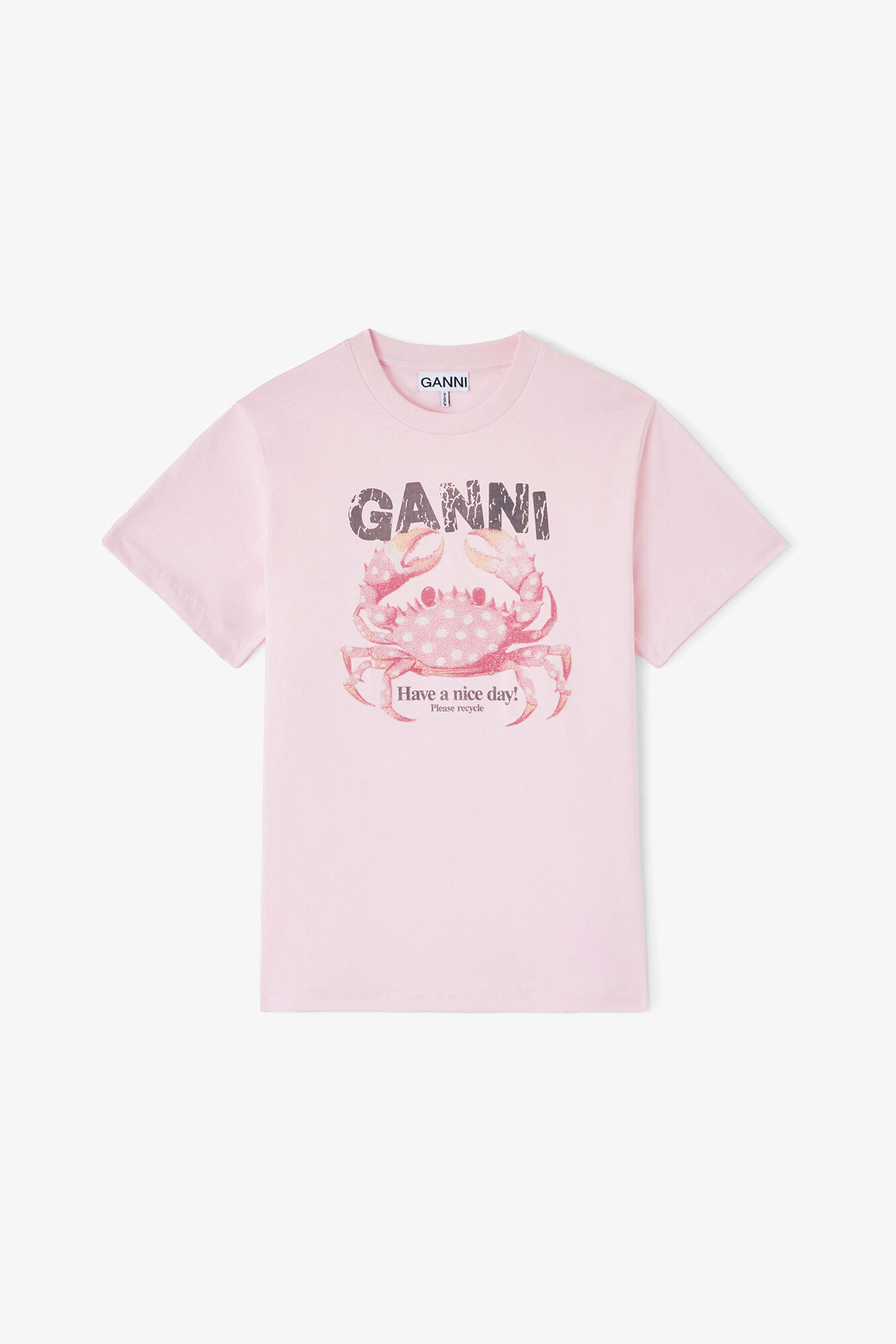 カニプリント Tシャツ, Organic Cotton, in colour Chalk Pink - 1 - GANNI